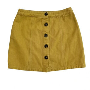 Newbury Kustom - Button Front Mustard Yellow Mini Skirt Size Small EUC